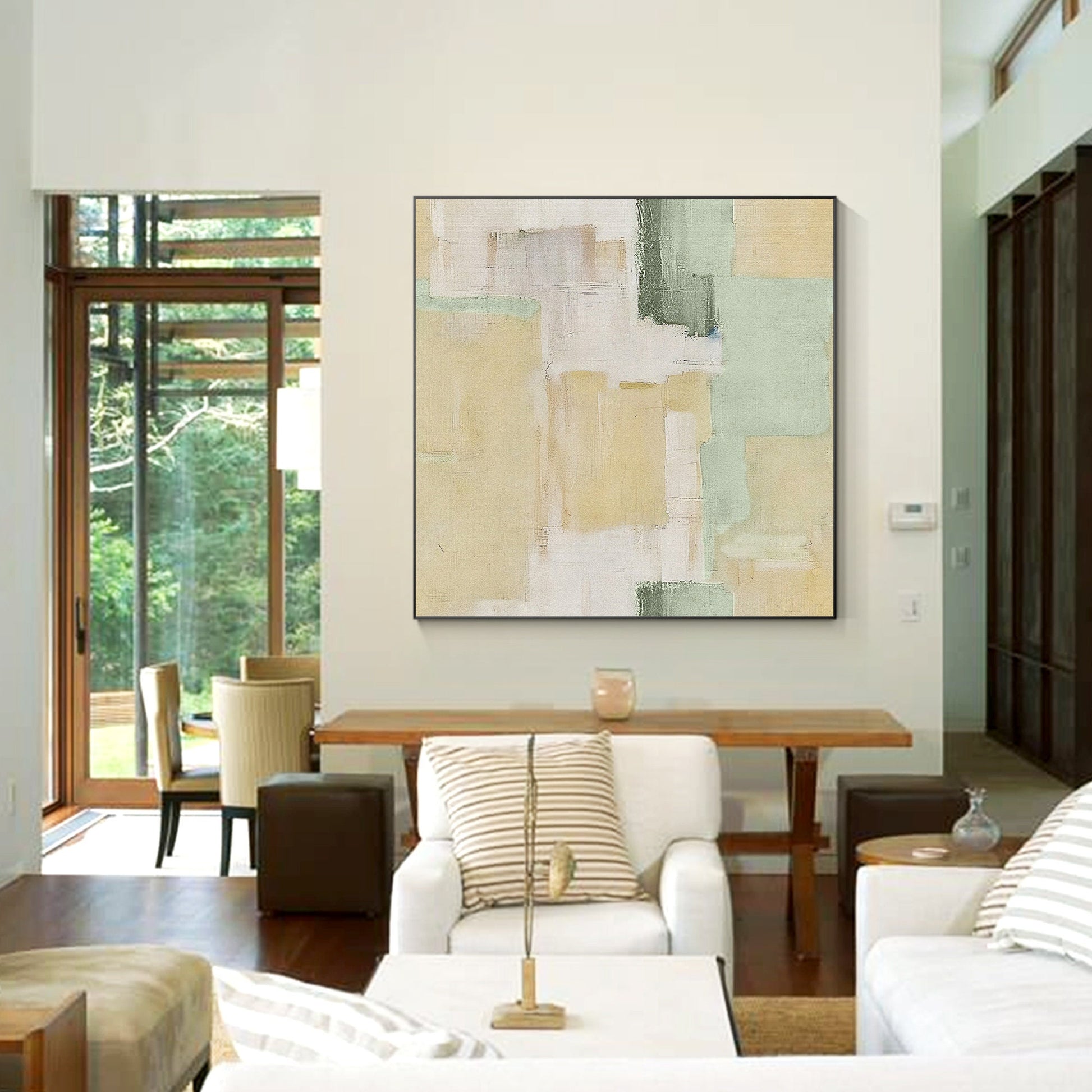 Abstract Textured Painting Beige Green Original Painting On Canvas, Square Wall  #4