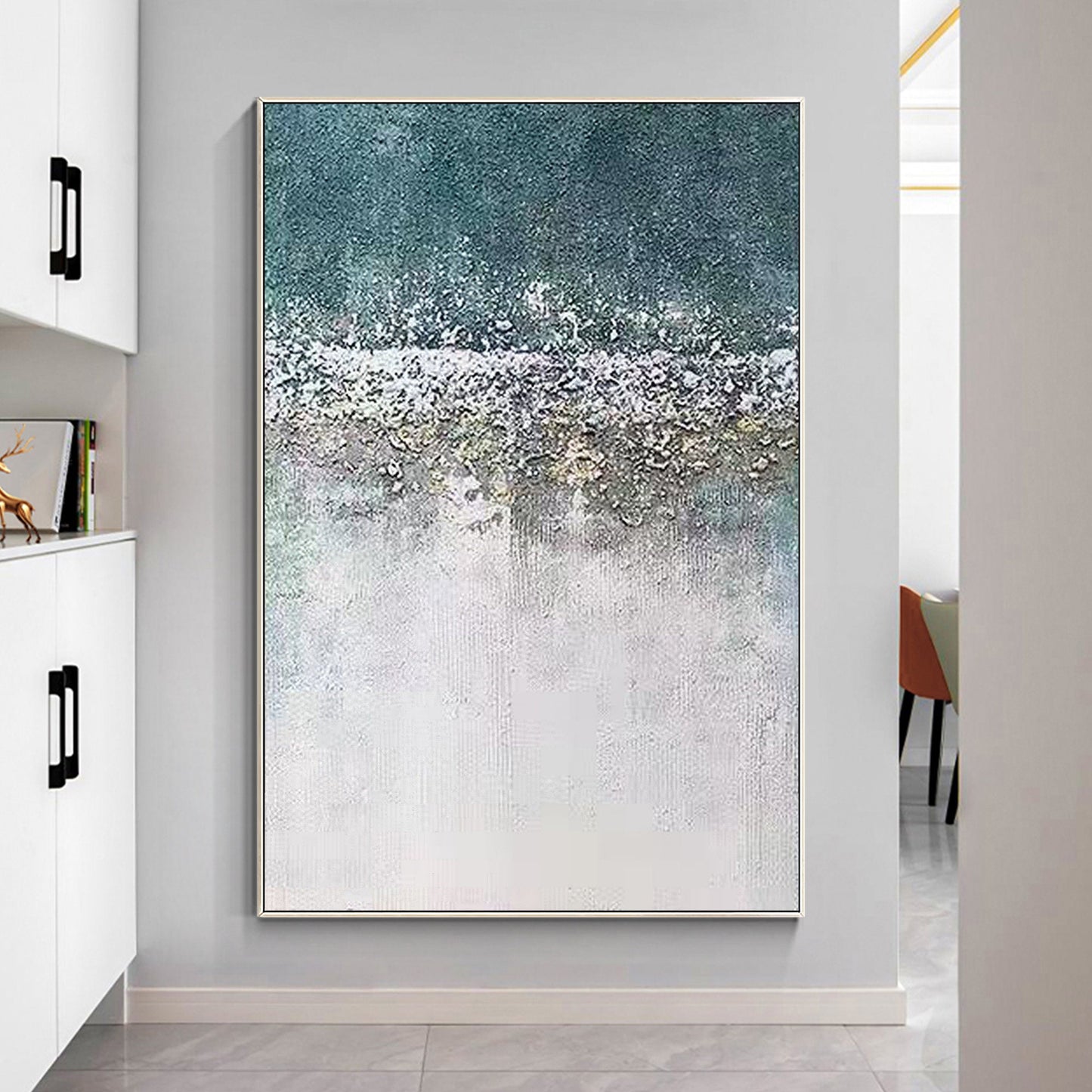 Abstract Textured Painting: White, Green, and Gray Wall Art #2