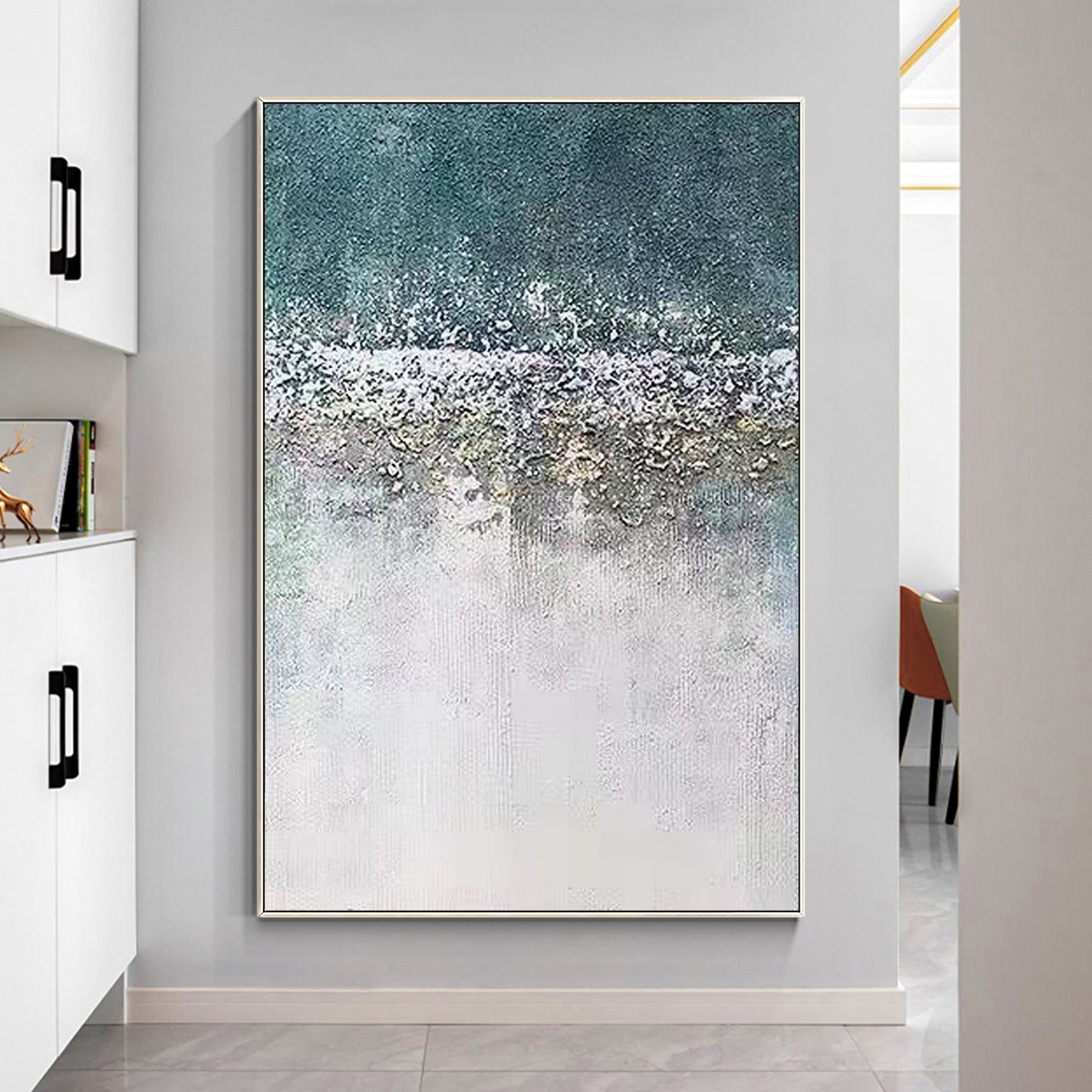 Abstract Textured Painting: White, Green, and Gray Wall Art #2