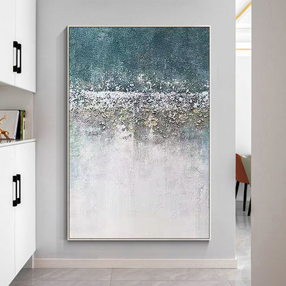 Abstract Textured Painting: White, Green, and Gray Wall Art #2