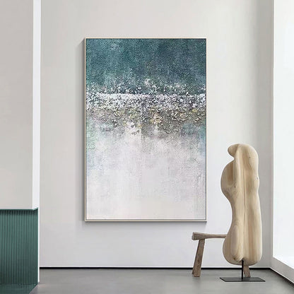 Abstract Textured Painting: White, Green, and Gray Wall Art #3