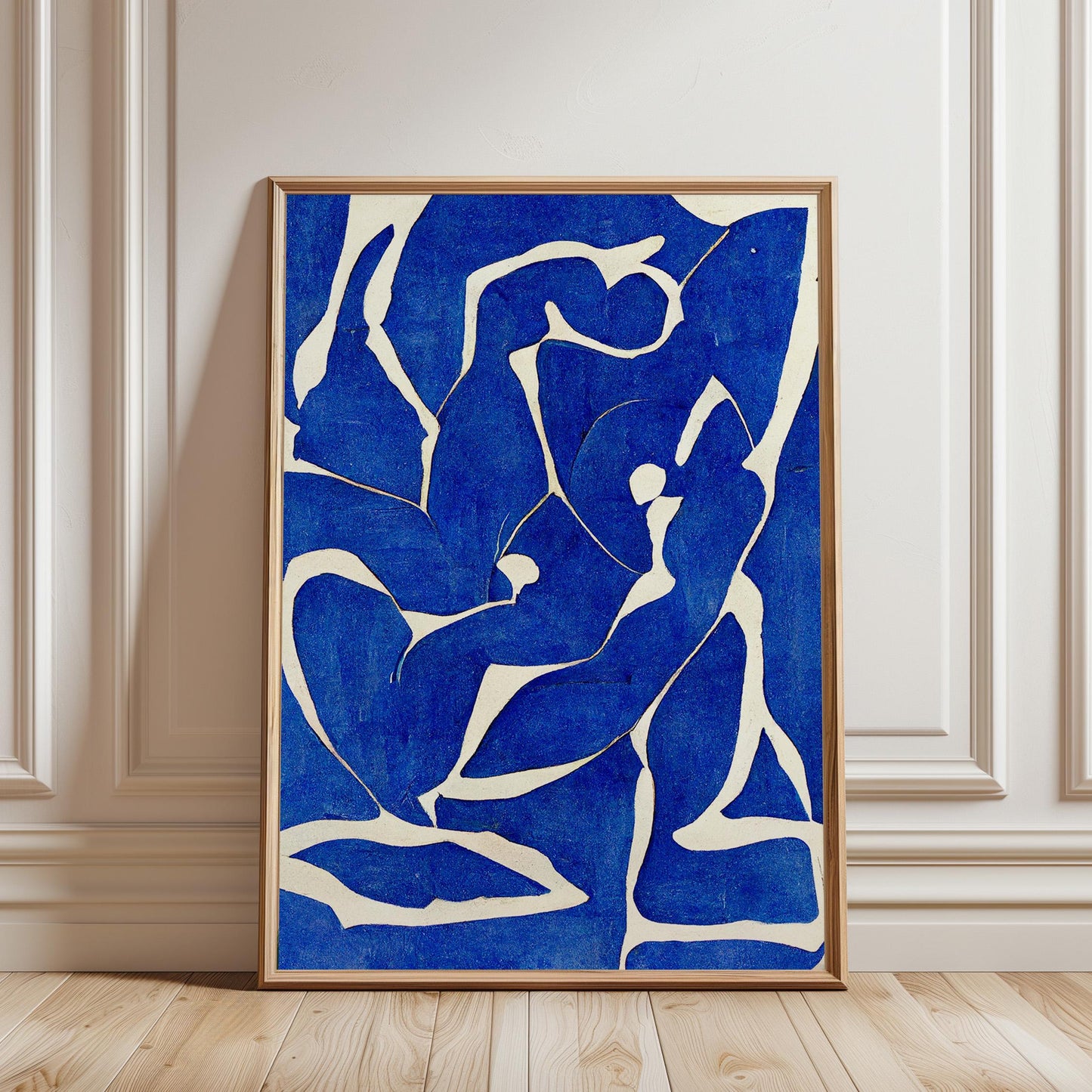 Abstract Woman Figure Painting: Navy Blue Minimalist Art #2