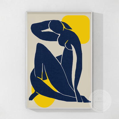 Abstract Woman Figure Painting: Navy Blue Minimalist Art #11