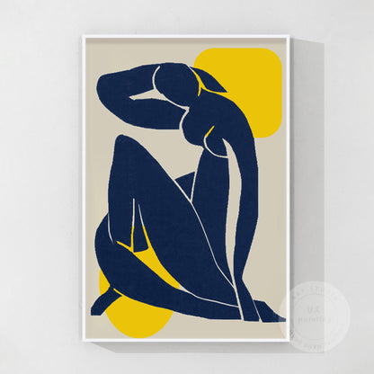 Abstract Woman Figure Painting: Navy Blue Minimalist Art #12