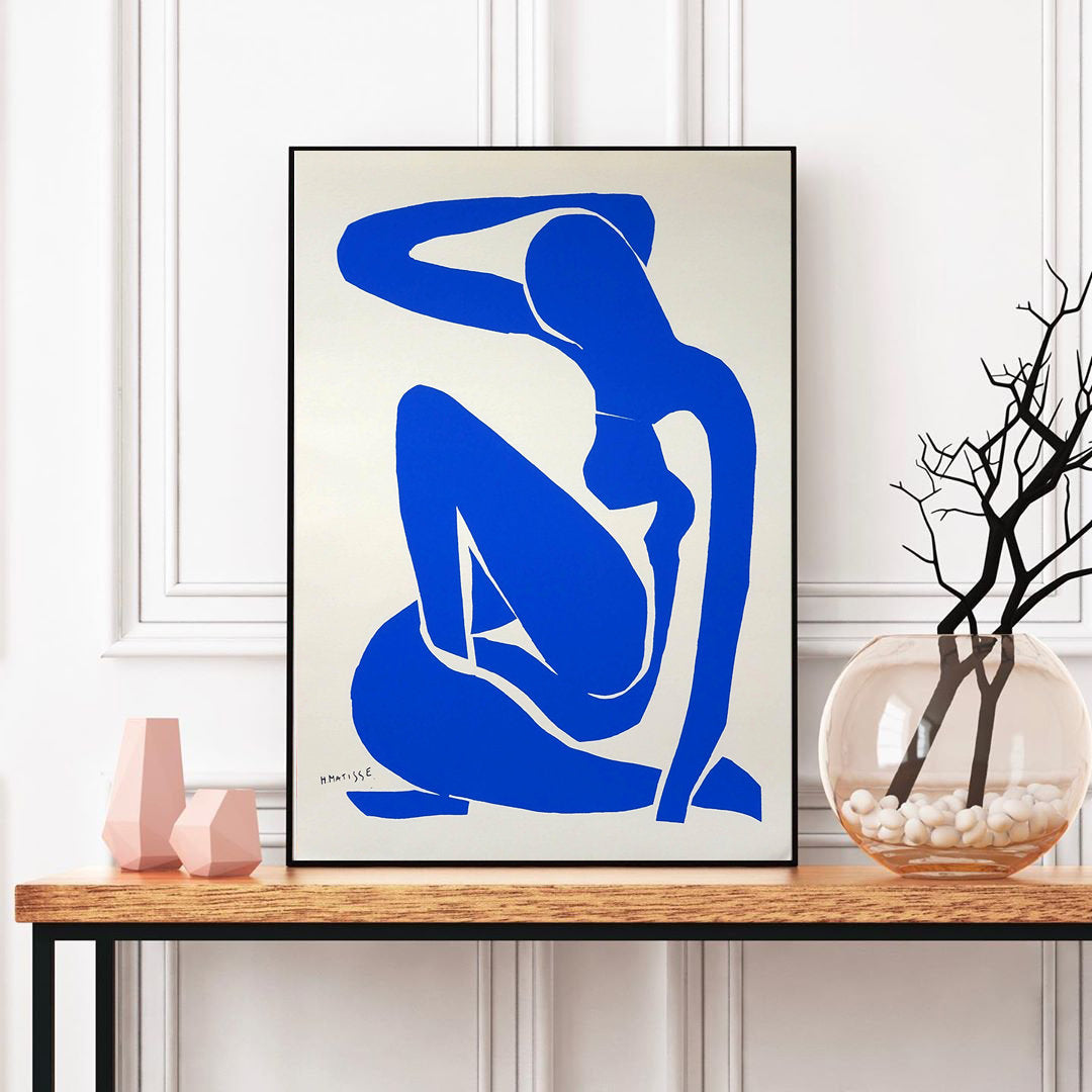 Abstract Woman Figure Painting: Navy Blue Minimalist Art #3