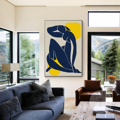 Abstract Woman Figure Painting: Navy Blue Minimalist Art #5