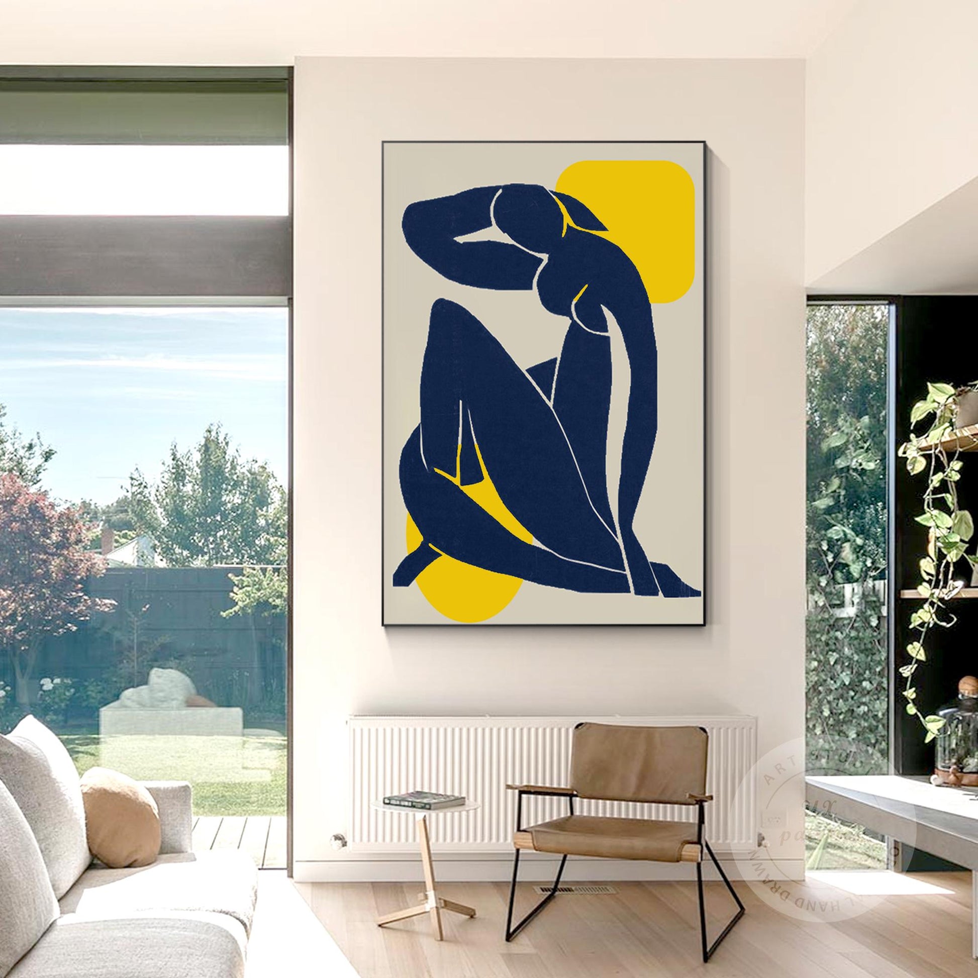 Abstract Woman Figure Painting: Navy Blue Minimalist Art #6