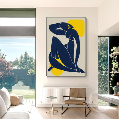 Abstract Woman Figure Painting: Navy Blue Minimalist Art #6