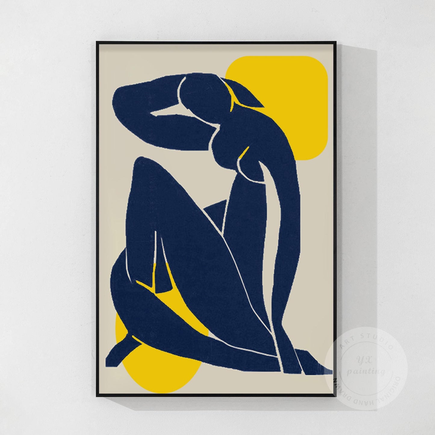 Abstract Woman Figure Painting: Navy Blue Minimalist Art #9