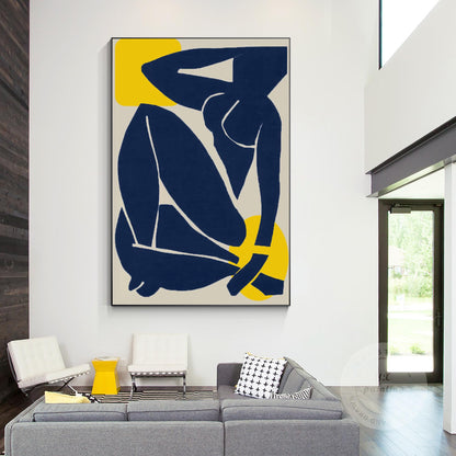 Abstract Woman Figure Painting: Navy Blue Minimalist Wall Art #2