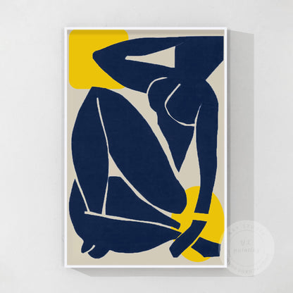 Abstract Woman Figure Painting: Navy Blue Minimalist Wall Art #11
