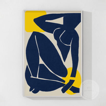 Abstract Woman Figure Painting: Navy Blue Minimalist Wall Art #10