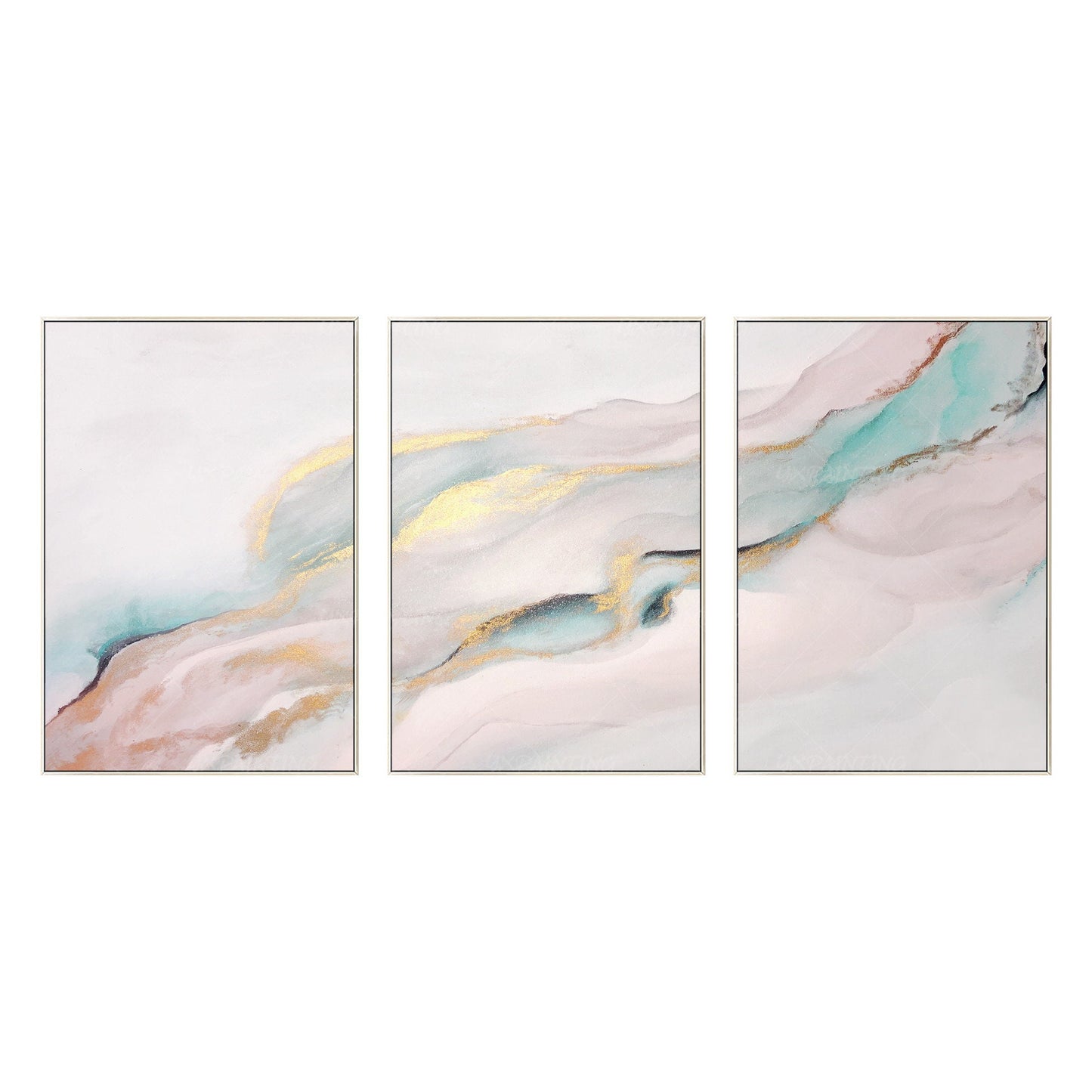 Abstracte muurkunst drieluik aquarel: roze gouden mistige muurkunst, 3-delig can #19