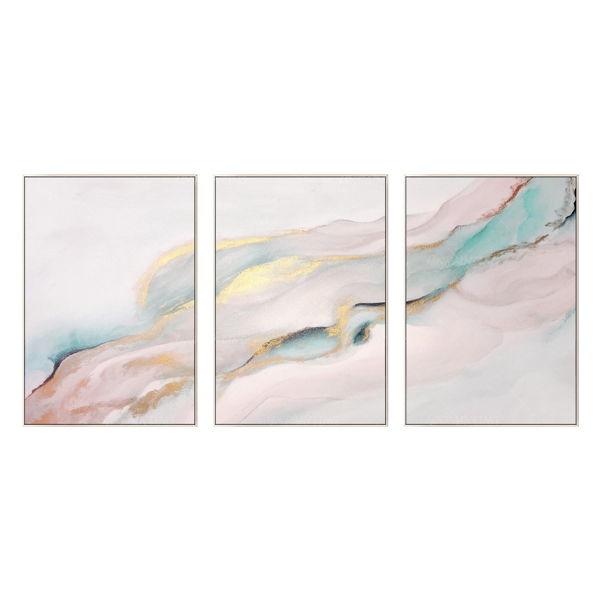 Abstracte muurkunst drieluik aquarel: roze gouden mistige muurkunst, 3-delig can #19