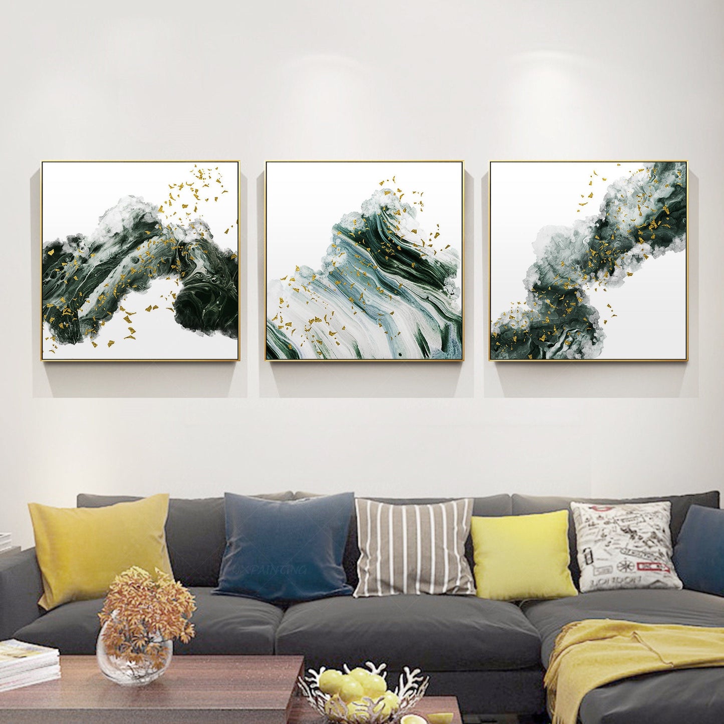 Acrylgietschilderij Ingelijst schilderij wolkschildering Set van 3 muurkunst Abs #4