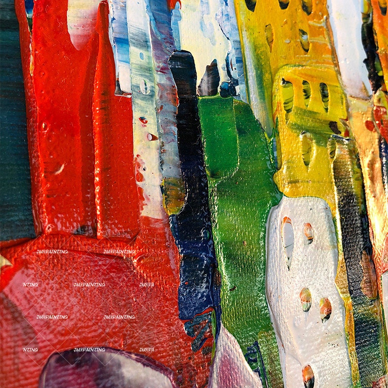 Acrylschilderij abstract stadsgezicht: canvaskunst getextureerd zeegezicht #6