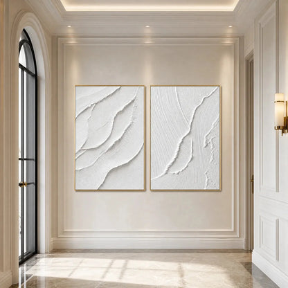 AEGEAN CALM: Minimalist White Textured Wabi Sabi Wall Art Set | rolled canvas, ready for custom framing