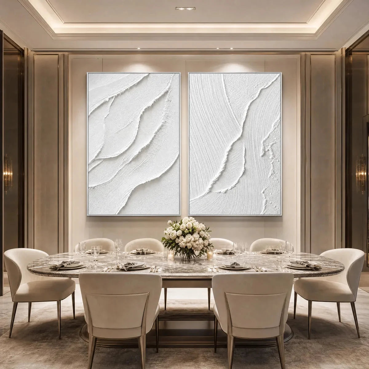 AEGEAN CALM: Minimalist White Textured Wabi Sabi Wall Art Set | black frame version on white wall