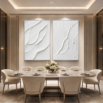 AEGEAN CALM: Minimalist White Textured Wabi Sabi Wall Art Set | black frame version on white wall