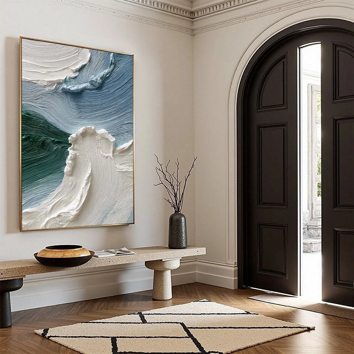 AEGEAN CREST: Heavily Textured Wabi Sabi Abstract Seascape Painting | blue palette, original bedroom art