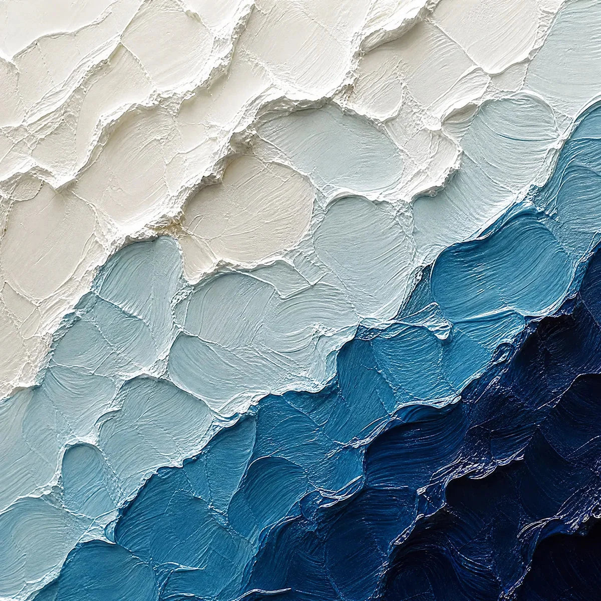 AEGEAN CREST: Textured Abstract Seascape Painting in Blue and White | rectangular format, hand-painted canvas edge