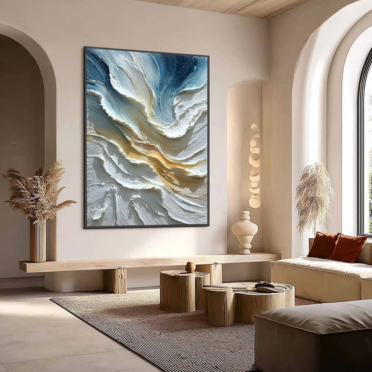 AEGEAN CREST: Textured Abstract Seascape Oil Painting | textured mood, soft natural light studio shot