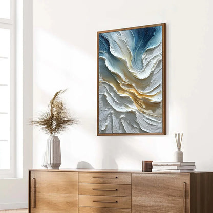 AEGEAN CREST: Textured Abstract Seascape Oil Painting | blue palette, original bedroom art