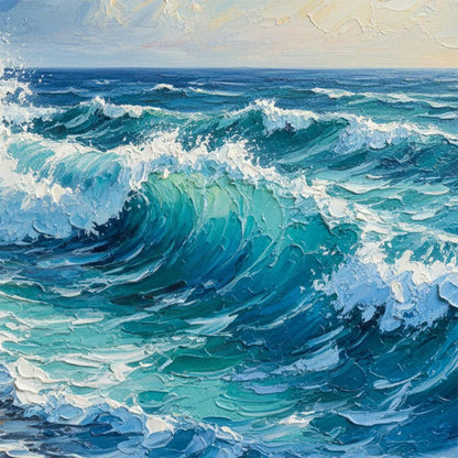 AEGEAN CREST: Textured Crashing Ocean Wave Oil Painting | rolled canvas, ready for custom framing