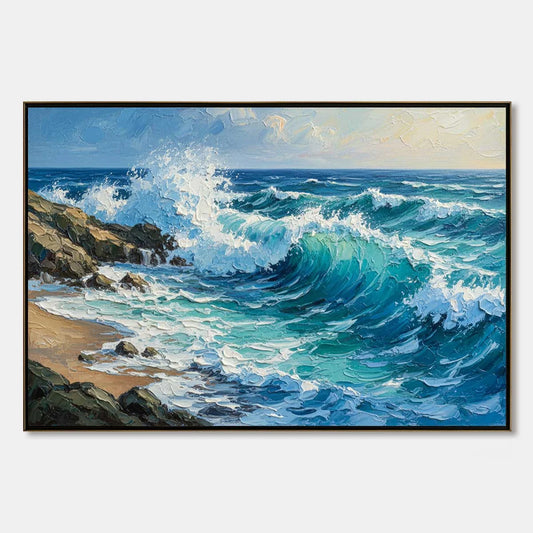 Aegean Crest blue abstract painting, hand-painted by UArtShow
