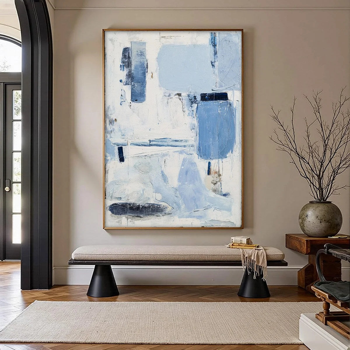 AEGEAN DECONSTRUCT: Textured Blue and White Abstract Painting | textured closeup, raised brushwork detail