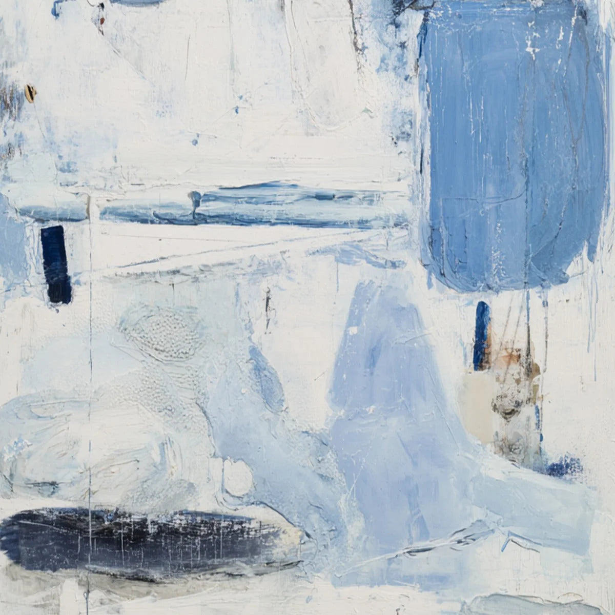 AEGEAN DECONSTRUCT: Textured Blue and White Abstract Painting | rectangular format, hand-painted canvas edge