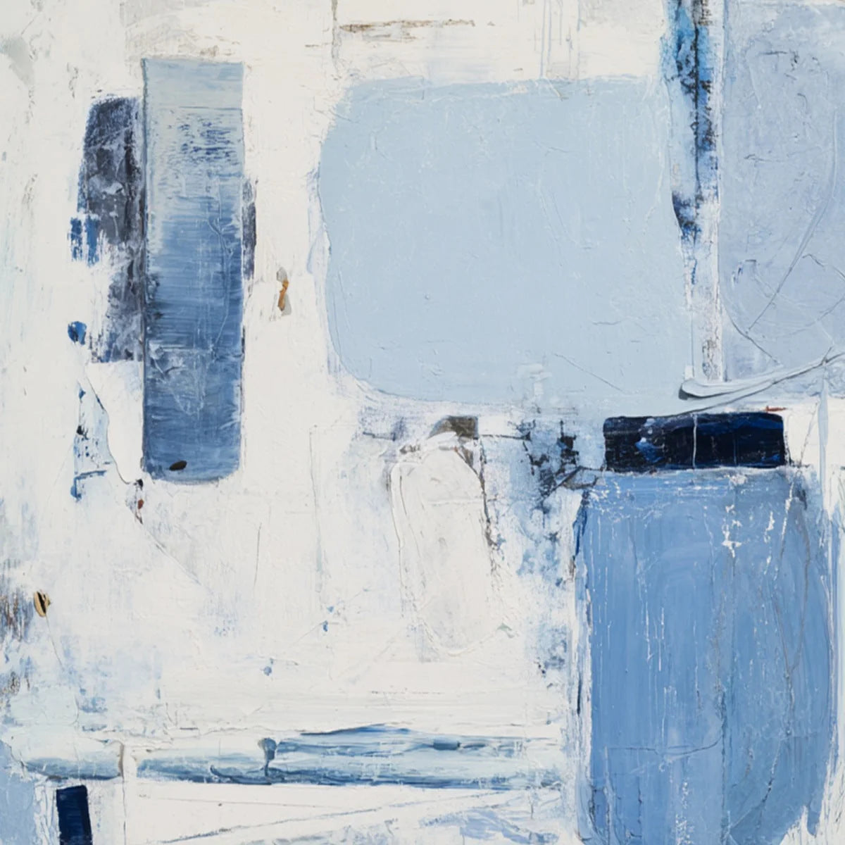 AEGEAN DECONSTRUCT: Textured Blue and White Abstract Painting | rolled canvas, ready for custom framing