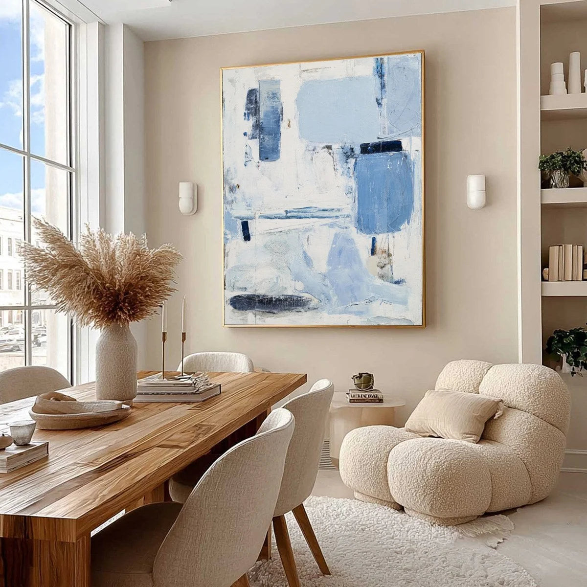 AEGEAN DECONSTRUCT: Textured Blue and White Abstract Painting | textured mood, soft natural light studio shot