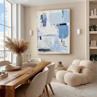 AEGEAN DECONSTRUCT: Textured Blue and White Abstract Painting | textured mood, soft natural light studio shot