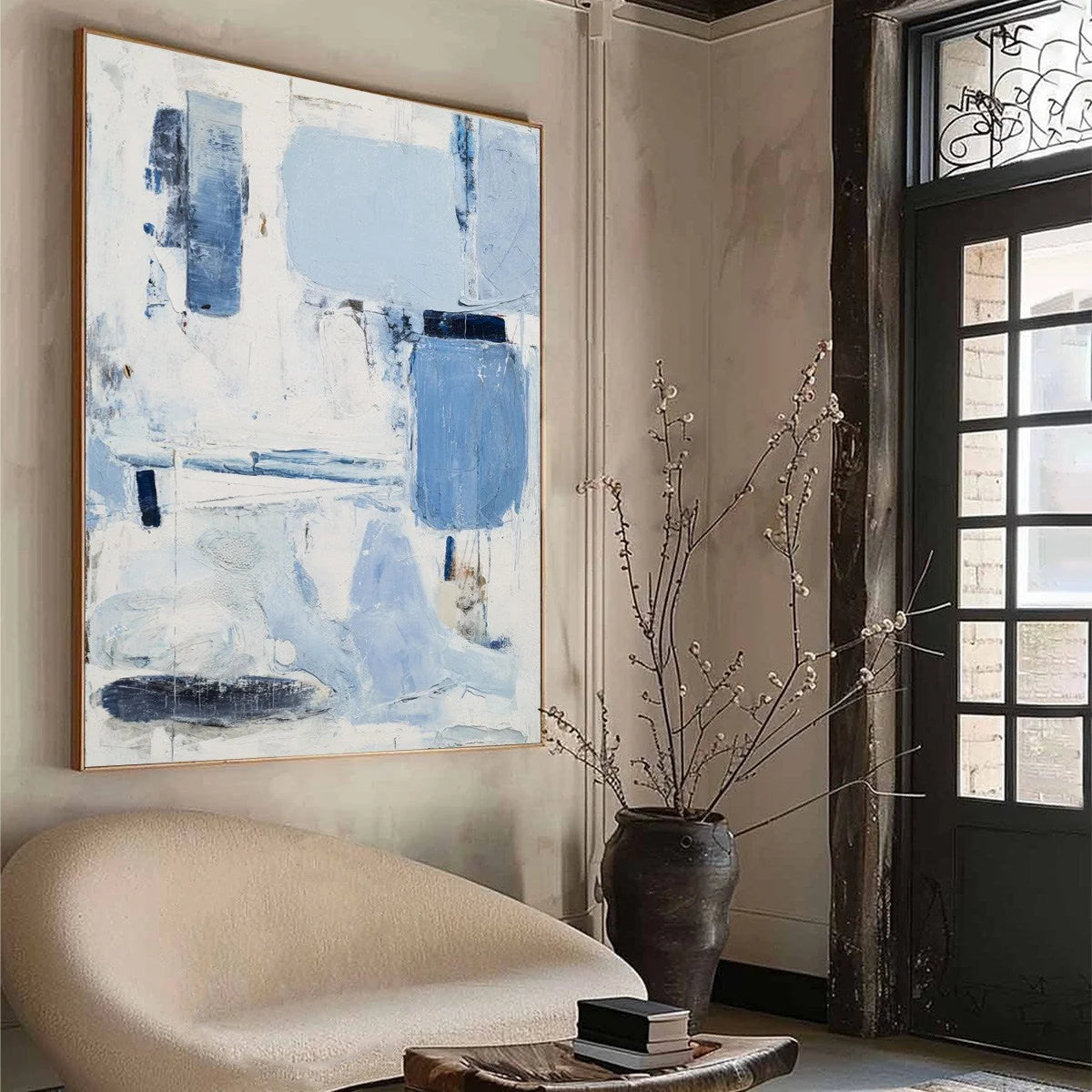 AEGEAN DECONSTRUCT: Textured Blue and White Abstract Painting | blue palette, original bedroom art
