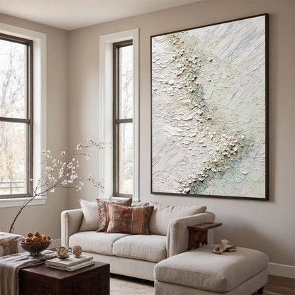 AEGEAN FOAM: Heavily Textured Wabi Sabi Abstract Painting | wabi sabi mood, soft natural light studio shot