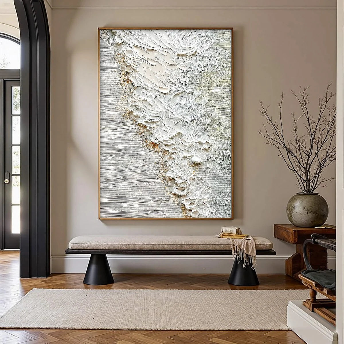 AEGEAN FOAM: Textured Wabi Sabi Abstract Ocean Art | wabi sabi closeup, raised brushwork detail