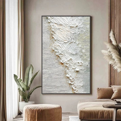 AEGEAN FOAM: Textured Wabi Sabi Abstract Ocean Art | gold frame stretched on neutral wall