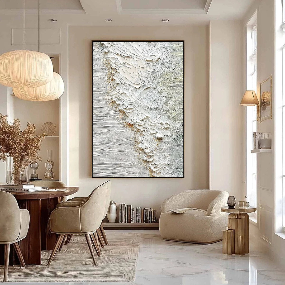 AEGEAN FOAM: Textured Wabi Sabi Abstract Ocean Art | black frame version on white wall