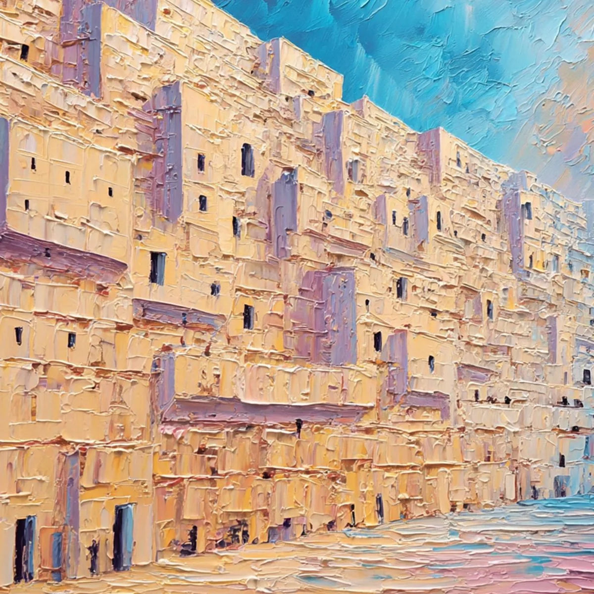 AEGEAN PASSAGE: Heavily Textured Palette Knife Cityscape Wall Art | rolled canvas, ready for custom framing