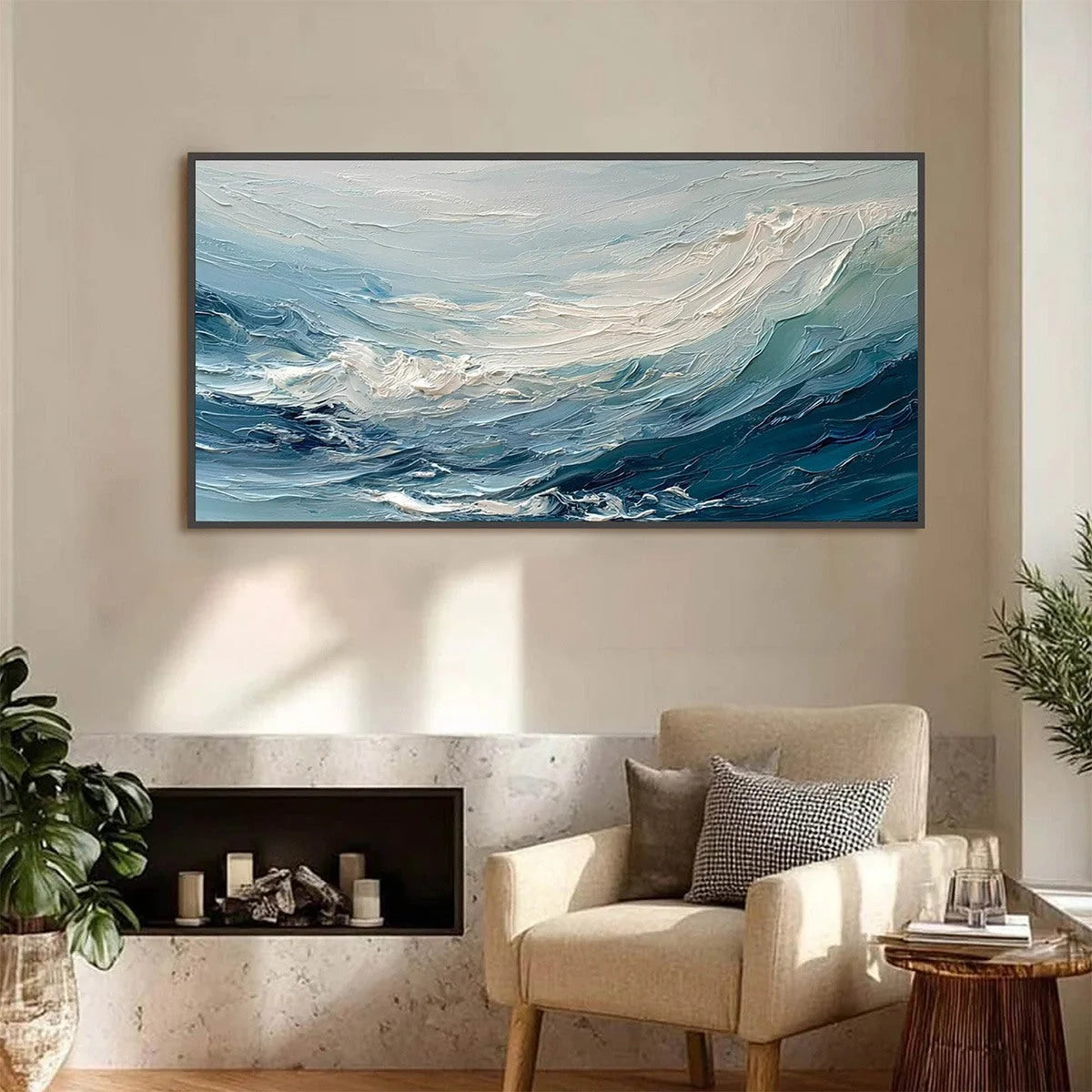 AEGEAN SURGE: Textured Abstract Ocean Wave Painting | textured closeup, raised brushwork detail
