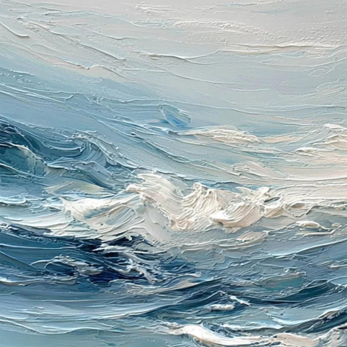 AEGEAN SURGE: Textured Abstract Ocean Wave Painting | rectangular format, hand-painted canvas edge