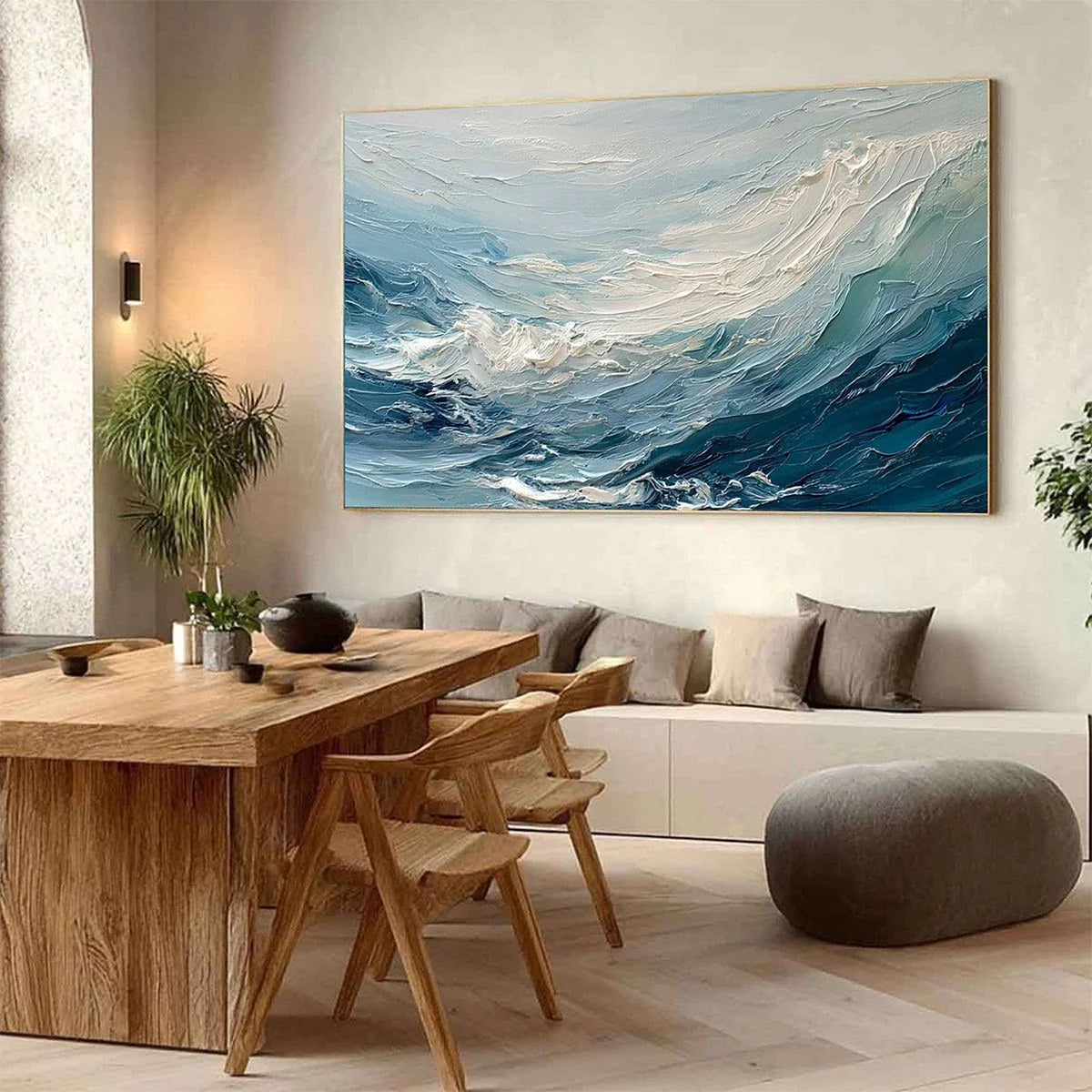 AEGEAN SURGE: Textured Abstract Ocean Wave Painting | textured mood, soft natural light studio shot
