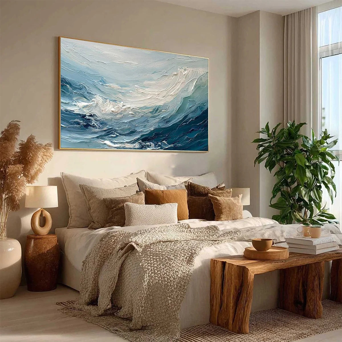 AEGEAN SURGE: Textured Abstract Ocean Wave Painting | blue palette, original dining room art