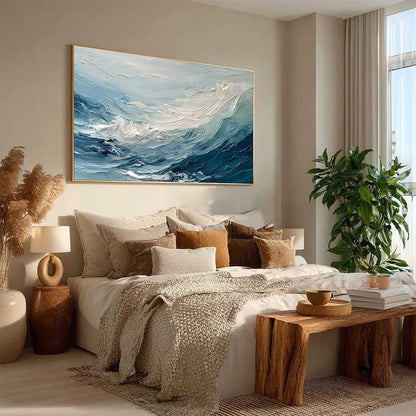 AEGEAN SURGE: Textured Abstract Ocean Wave Painting | blue palette, original dining room art