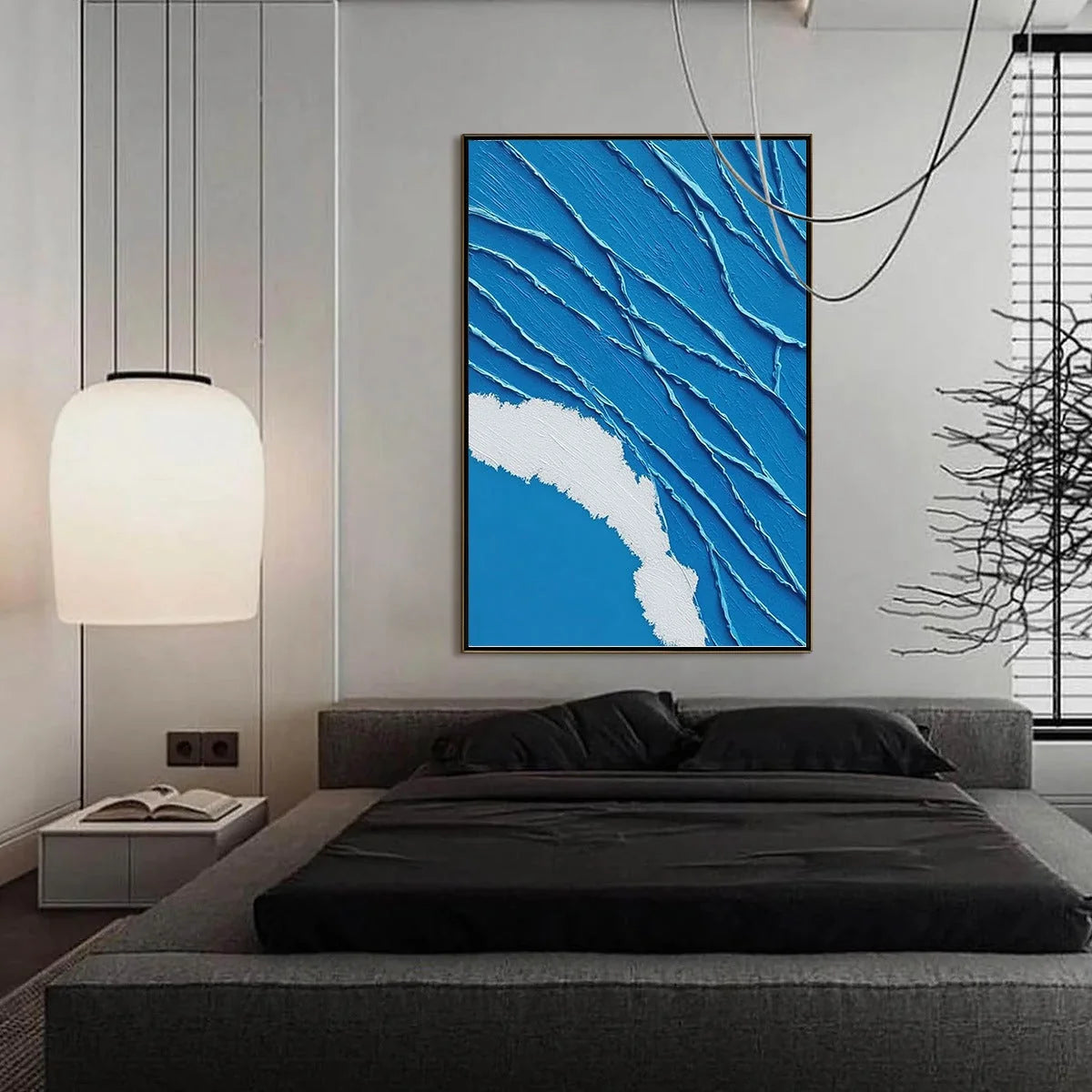 AEGEAN TIDE: Textured Impasto Abstract Seascape Painting | gold frame stretched on neutral wall