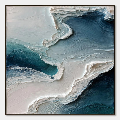 Aegean Tide blue abstract painting, hand-painted by UArtShow