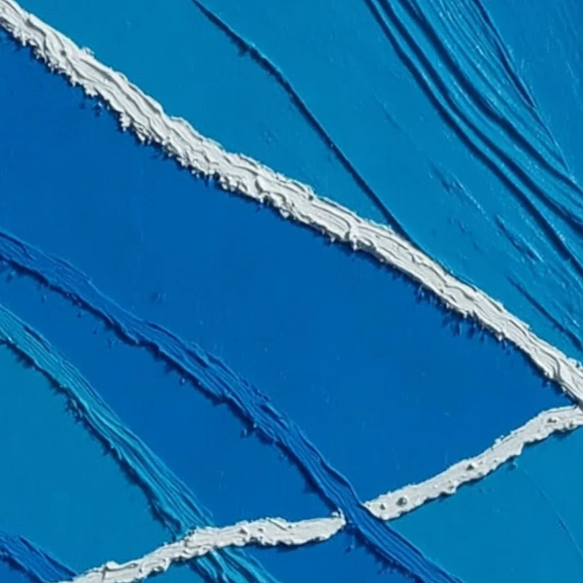 AEGEAN TIDES: Large Textured Blue and White Abstract Impasto Painting | rectangular format, hand-painted canvas edge