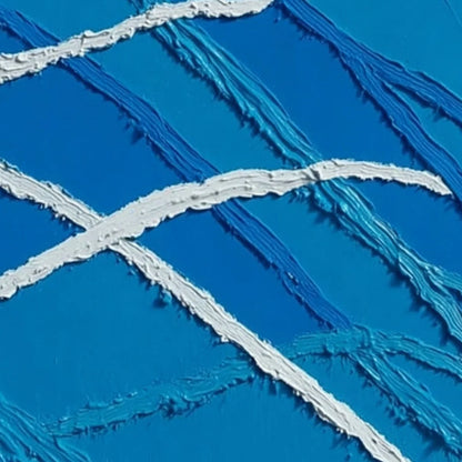 AEGEAN TIDES: Large Textured Blue and White Abstract Impasto Painting | rolled canvas, ready for custom framing