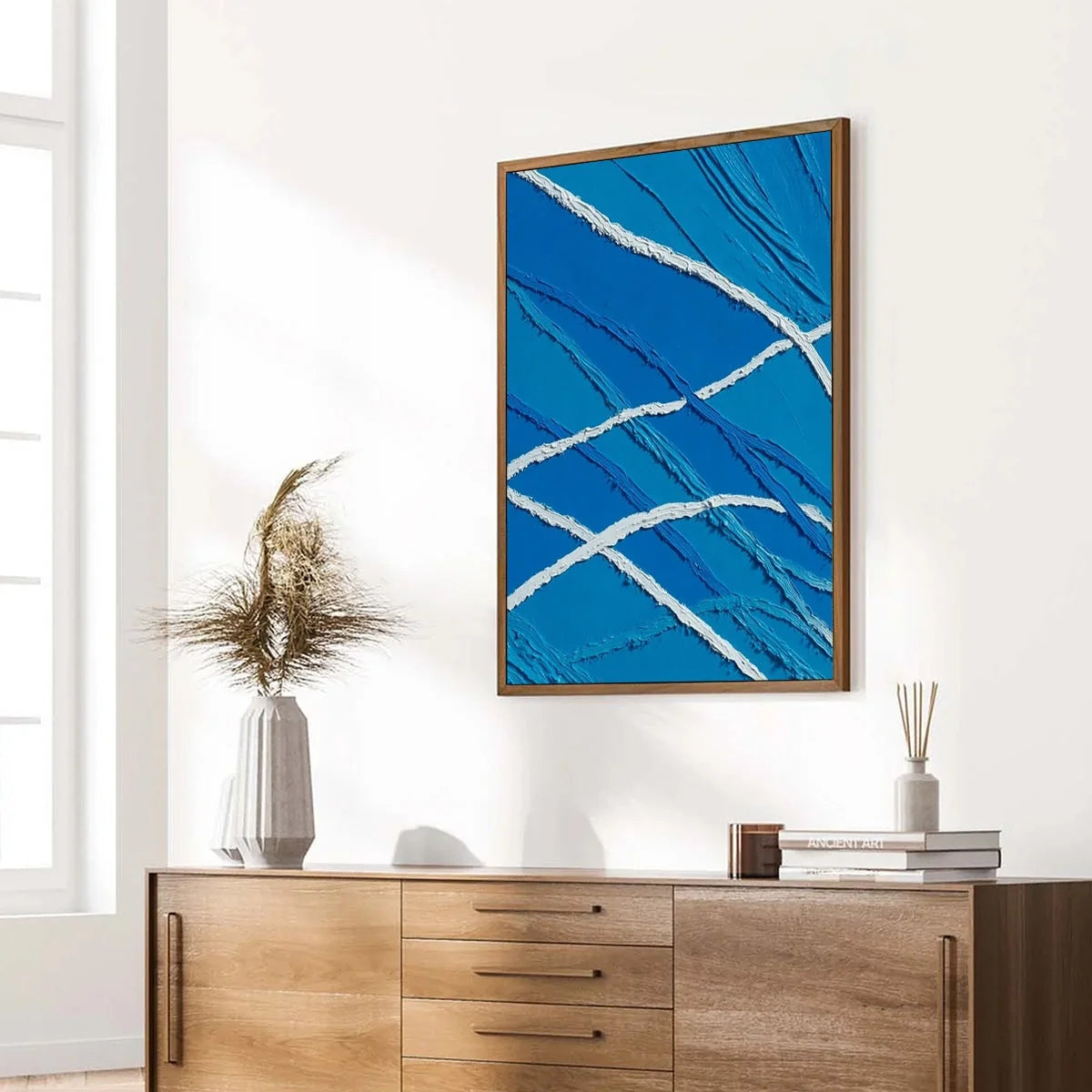 AEGEAN TIDES: Large Textured Blue and White Abstract Impasto Painting | blue palette, original bedroom art
